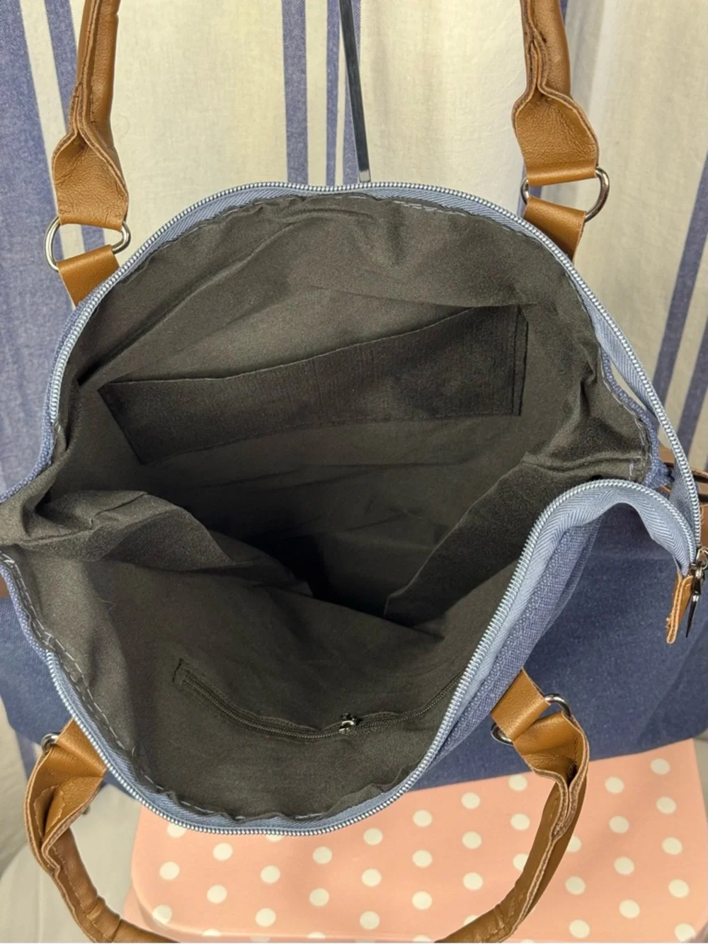 Paris Republique Large Canvas Stamped Messenger Bag with Vegan Leather Accents - Picture 6 of 11